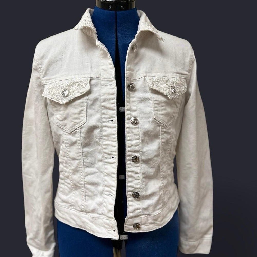 Custom White Denim Jacket with Angel of Death Sleep Token Tshirt Graphic - Picture 5 of 8